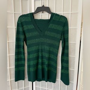 Striped Light Sweater Top V-neck Long Sleeve With Hoodie Small